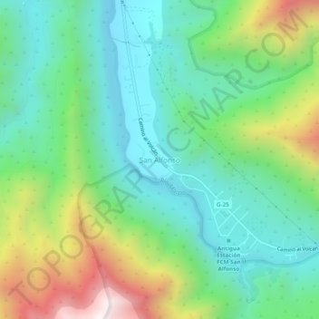 Mapa topográfico San Alfonso, altitude, relevo