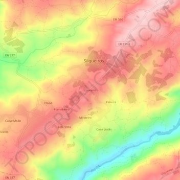Mapa topográfico Loureiro, altitude, relevo