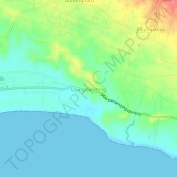 Mapa topográfico Ujung Genteng, altitude, relevo