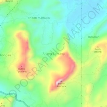 Mapa topográfico Ariang Bontang, altitude, relevo