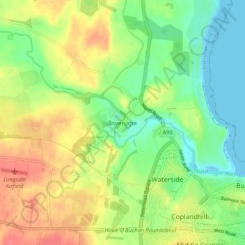 Mapa topográfico Inverugie, altitude, relevo