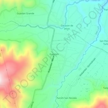 Mapa topográfico Guaslan, altitude, relevo