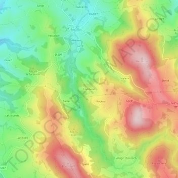 Mapa topográfico Combaret, altitude, relevo