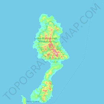 Mapa topográfico Karakelong Island, altitude, relevo