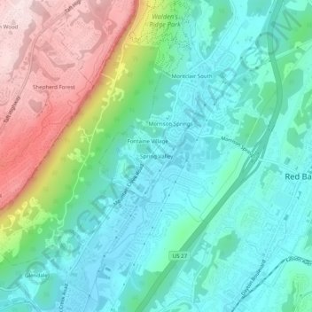 Mapa topográfico Spring Valley, altitude, relevo