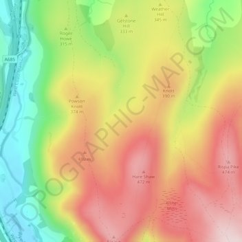 Mapa topográfico Tebay Fell, altitude, relevo