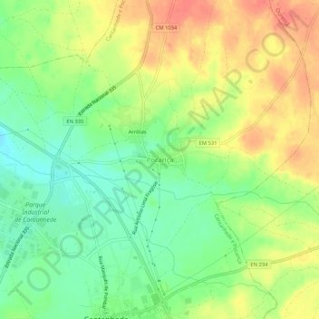 Mapa topográfico Pocariça, altitude, relevo