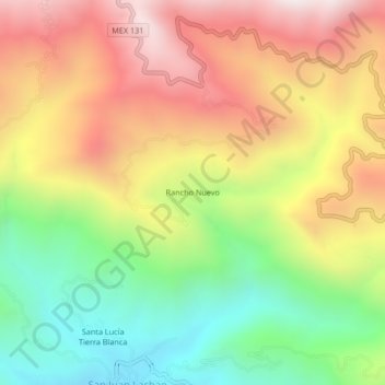 Mapa topográfico Rancho Nuevo, altitude, relevo