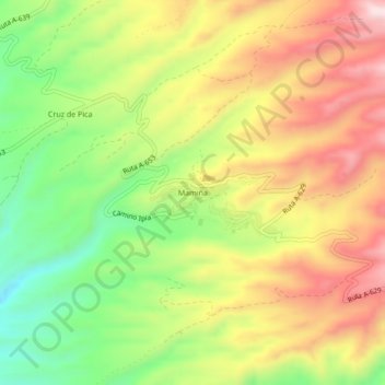 Mapa topográfico Mamiña, altitude, relevo
