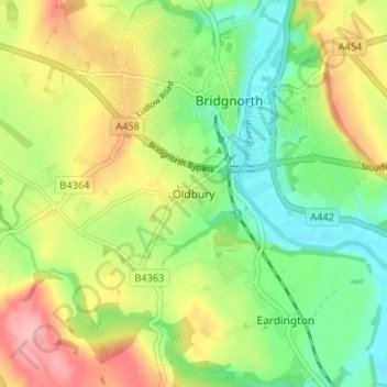 Mapa topográfico Oldbury, altitude, relevo