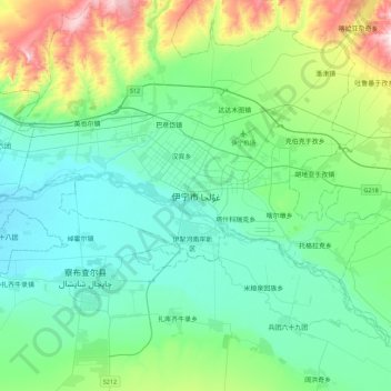Mapa topográfico Yining/Qulja, altitude, relevo
