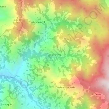 Mapa topográfico Sanjeronimo, altitude, relevo