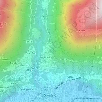 Mapa topográfico Pozzoni, altitude, relevo