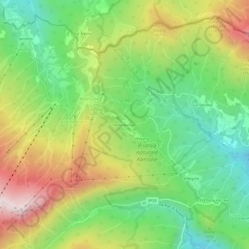 Mapa topográfico Boscolungo, altitude, relevo