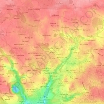 Mapa topográfico Kerglos, altitude, relevo