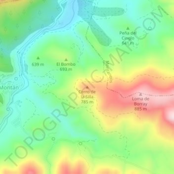 Mapa topográfico Cerro de la Silla, altitude, relevo