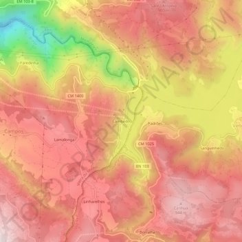 Mapa topográfico Cambedo, altitude, relevo