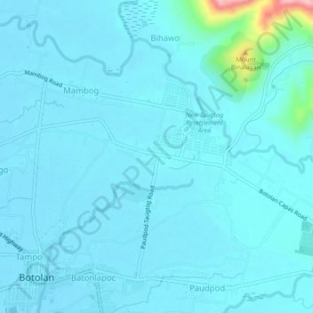 Mapa topográfico Taugtog, altitude, relevo