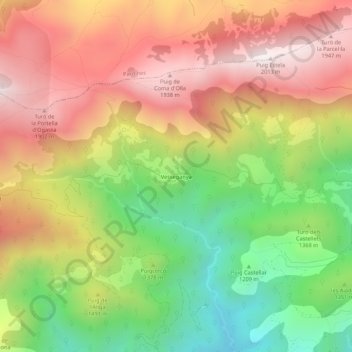 Mapa topográfico Vesseganya, altitude, relevo