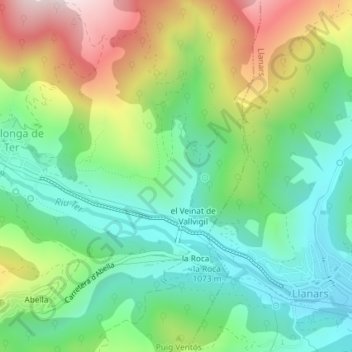Mapa topográfico Clot de Vallvigil, altitude, relevo