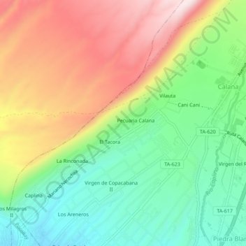 Mapa topográfico Los Angeles, altitude, relevo