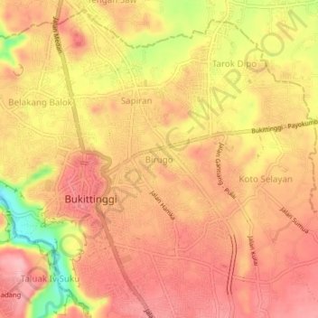 Mapa topográfico Birugo, altitude, relevo