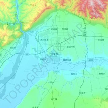 Mapa topográfico 河津市, altitude, relevo