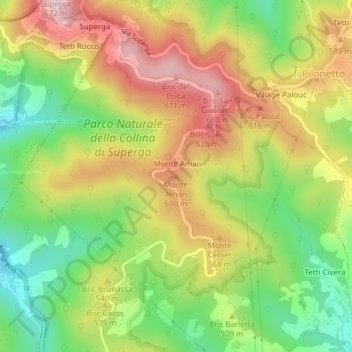 Mapa topográfico Monte Aman, altitude, relevo