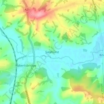 Mapa topográfico Salehurst, altitude, relevo