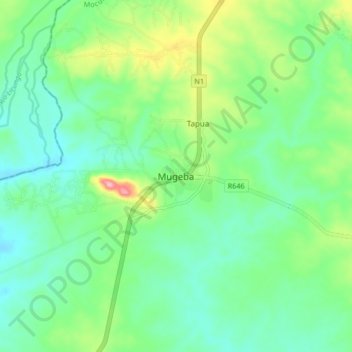 Mapa topográfico Mugeba, altitude, relevo