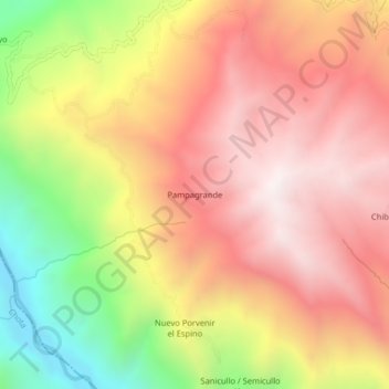 Mapa topográfico Pampagrande, altitude, relevo