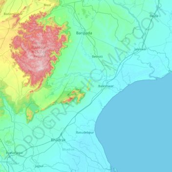 Mapa topográfico Bāleshwar, altitude, relevo