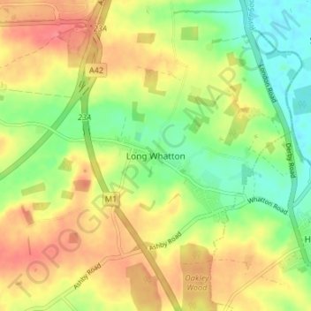 Mapa topográfico Long Whatton, altitude, relevo