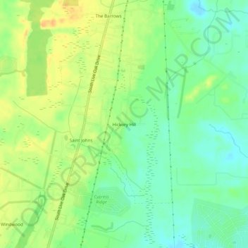 Mapa topográfico Hickory Hill, altitude, relevo