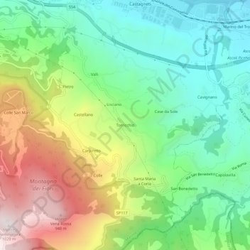 Mapa topográfico Torricchio, altitude, relevo