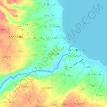 Mapa topográfico Pansipit, altitude, relevo