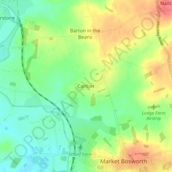 Mapa topográfico Carlton, altitude, relevo