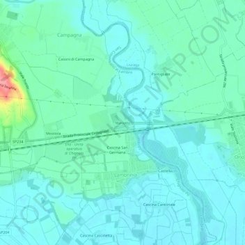 Mapa topográfico Mariotto, altitude, relevo