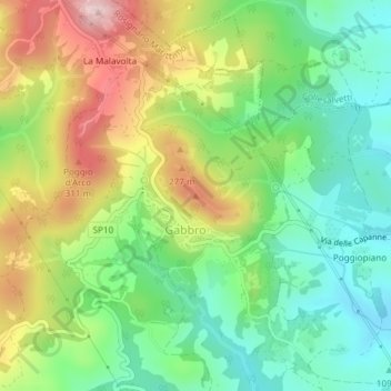 Mapa topográfico Poggio Pelato, altitude, relevo