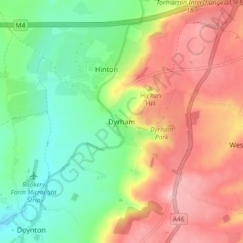 Mapa topográfico Dyrham, altitude, relevo