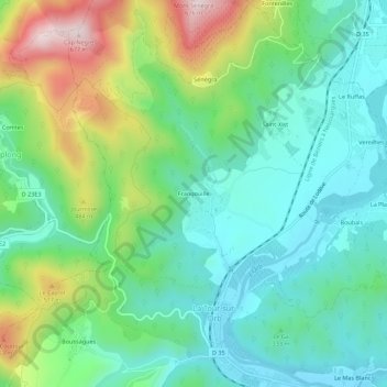 Mapa topográfico Frangouille, altitude, relevo