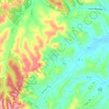 Mapa topográfico Gorzano, altitude, relevo