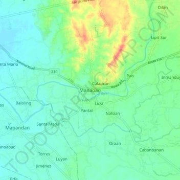 Mapa topográfico Manaoag, altitude, relevo