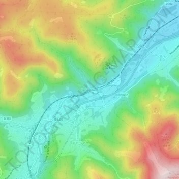Mapa topográfico Tommelsbach, altitude, relevo