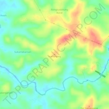 Mapa topográfico Pasir Sangiang, altitude, relevo