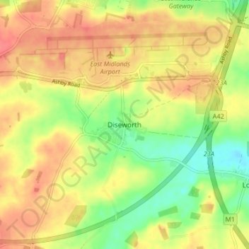 Mapa topográfico Diseworth, altitude, relevo