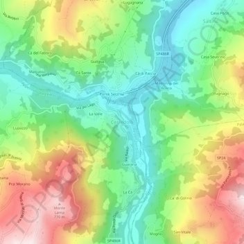Mapa topográfico Cerredolo, altitude, relevo