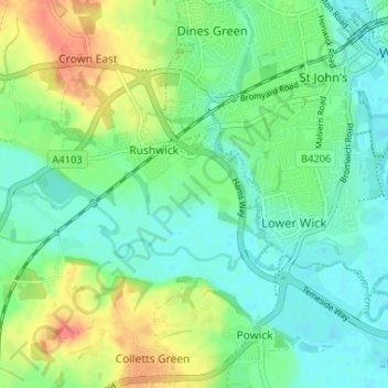Mapa topográfico Upper Wick, altitude, relevo