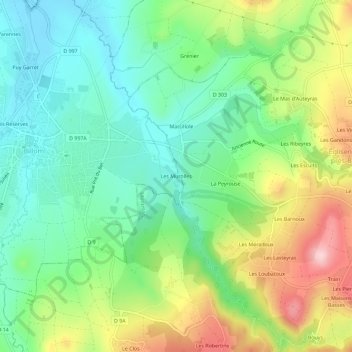 Mapa topográfico Les Murolles, altitude, relevo
