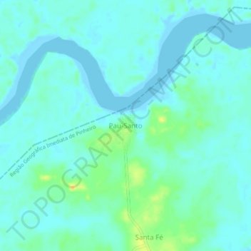 Mapa topográfico Pau-Santo, altitude, relevo